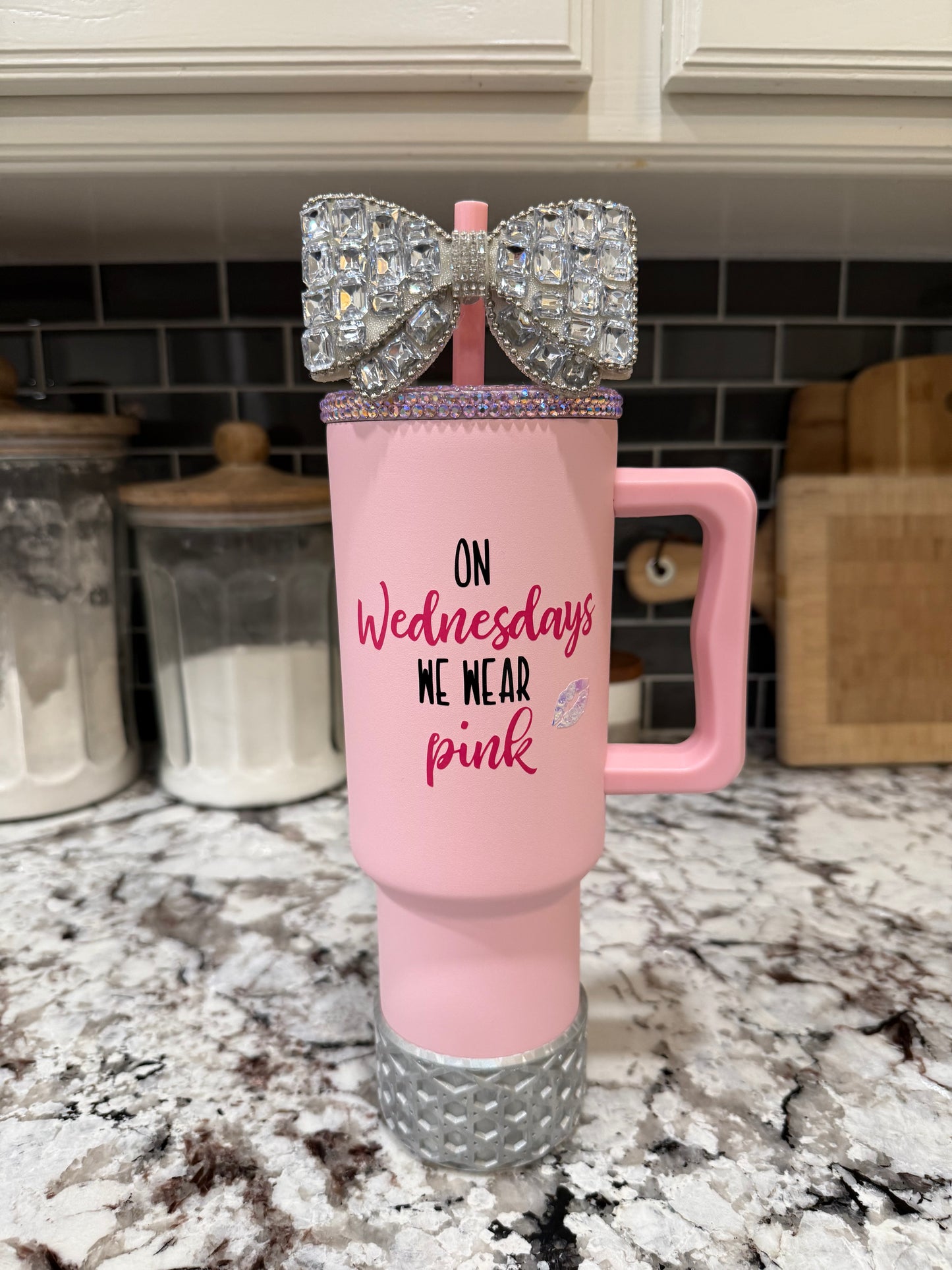 White Jeweled - Boujee Tumbler Bow