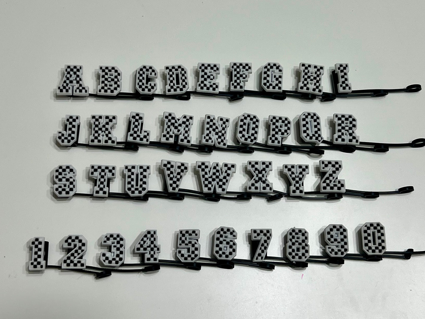 Black White Check Letters & Numbers Straw Topper 10mm