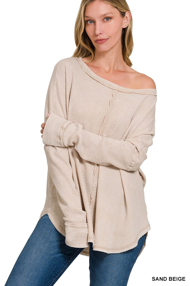 Oversized Long Sleeve Waffle Top