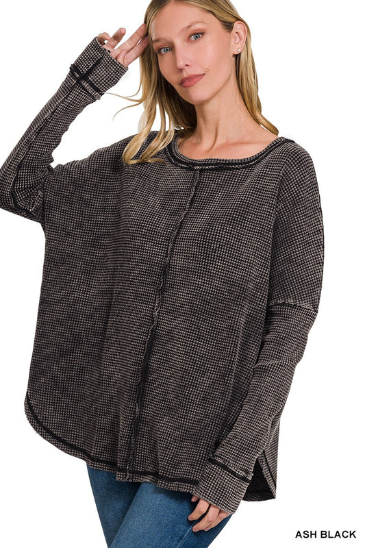 Oversized Long Sleeve Waffle Top