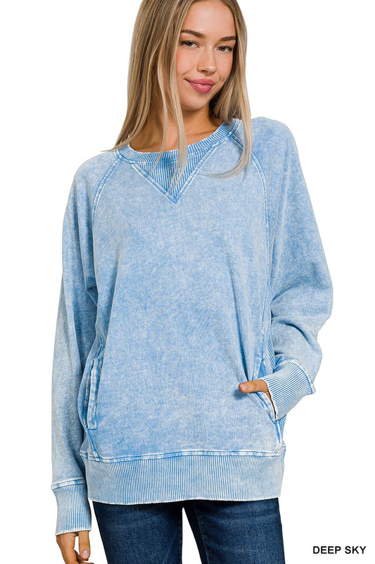 French Terry Acid Wash Pocket Pullover