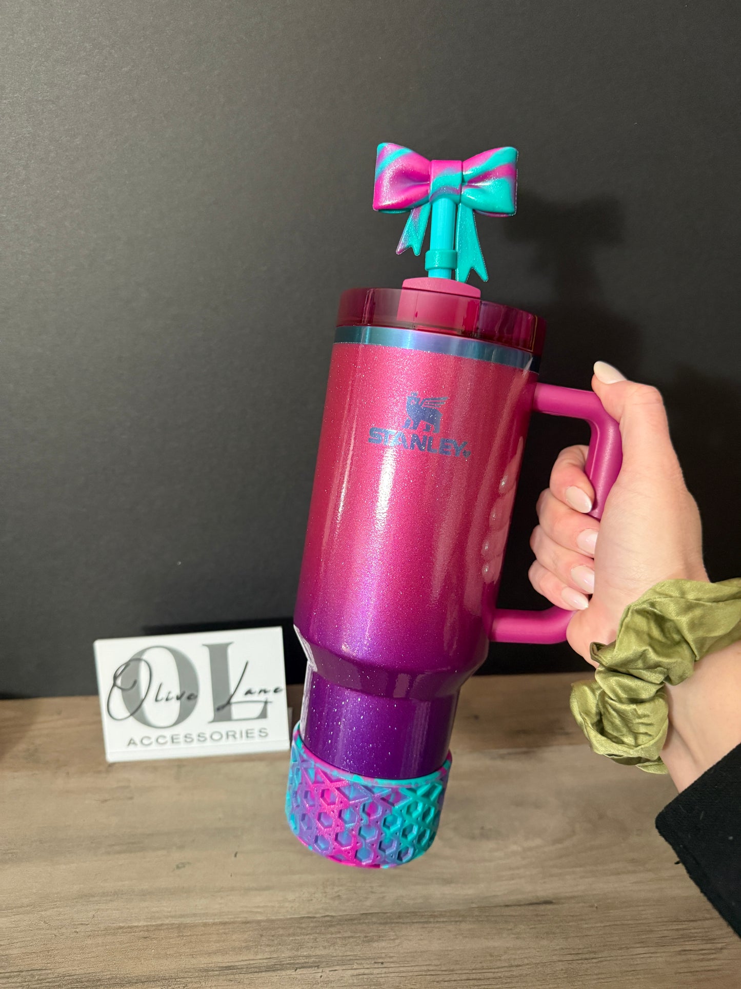 Tropical Teal & Pink SHIMMER - WAFFLE Silicone Tumbler Boot