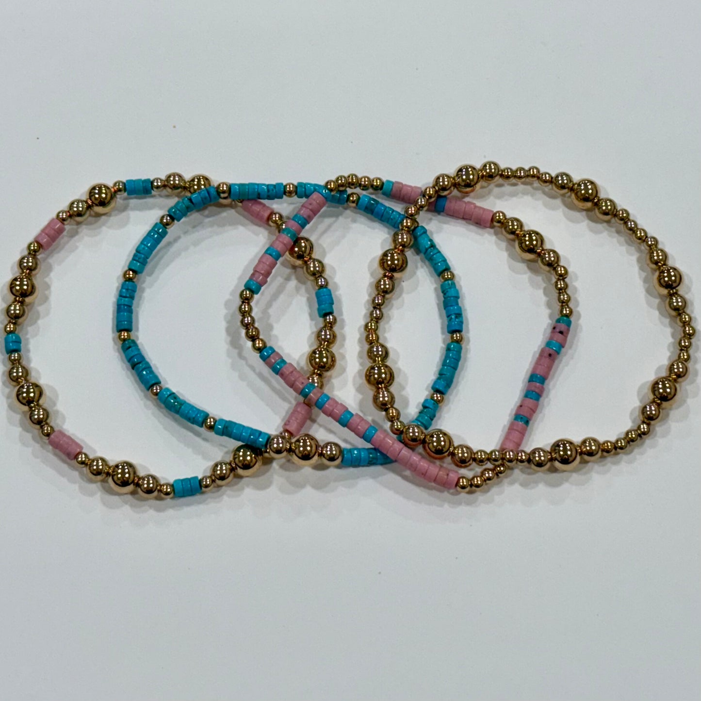 Pink Turquoise Gold - Tumbler Bracelet Stacks
