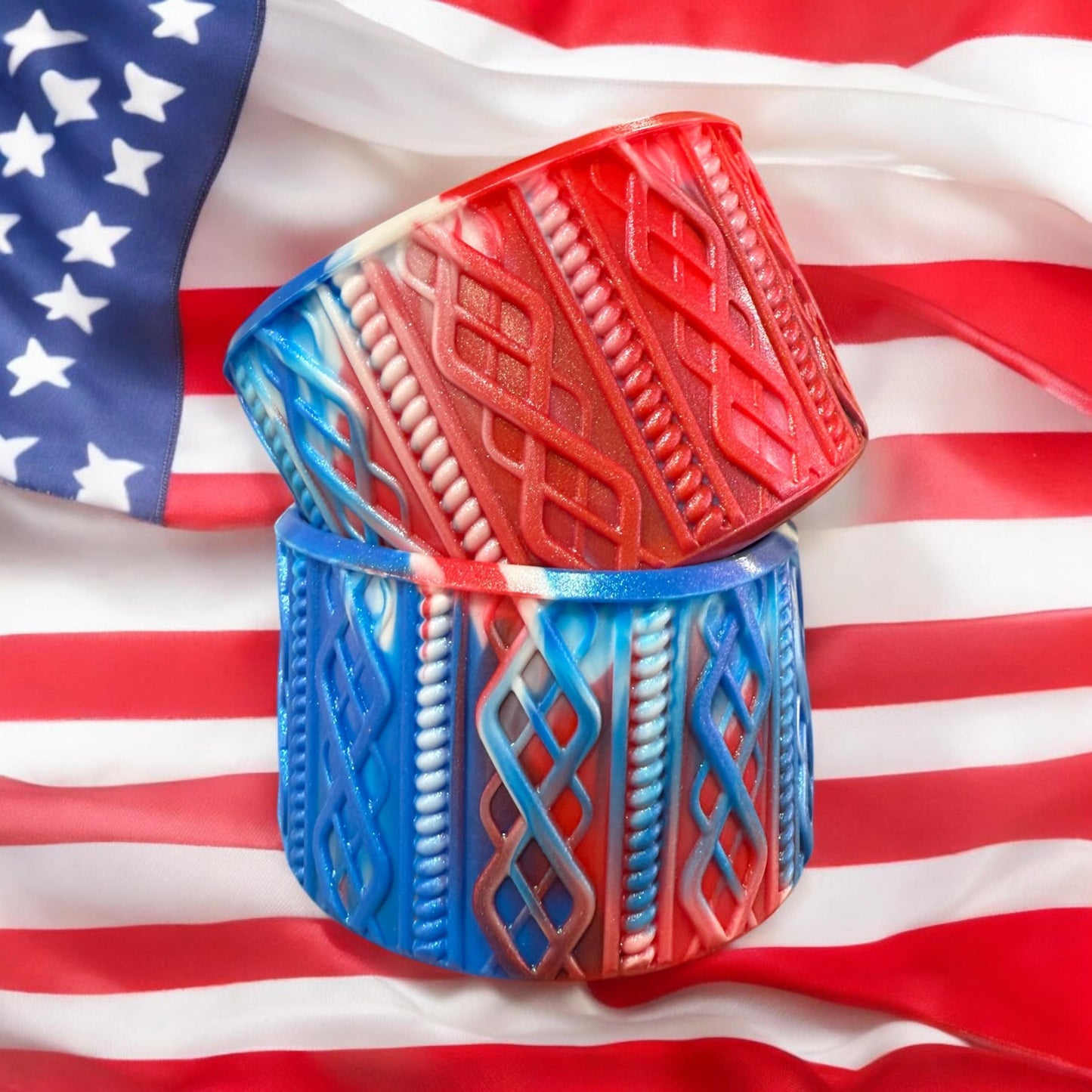 Patriotic Swirl SHIMMER- SWEATER Silicone Tumbler Boot