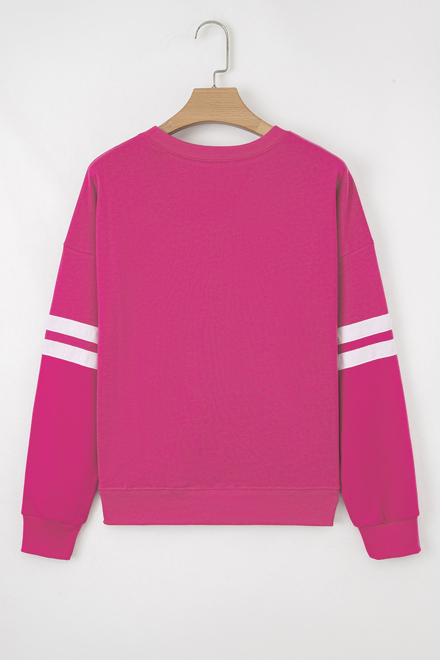 Rose Red Hello Valentine Varsity Striped Sleeve Baggy Sweatshirt