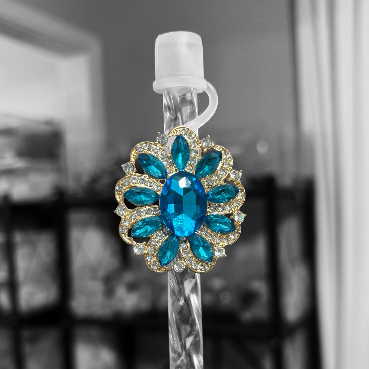 Large Aqua Medallion - Jeweled Topper 10mm