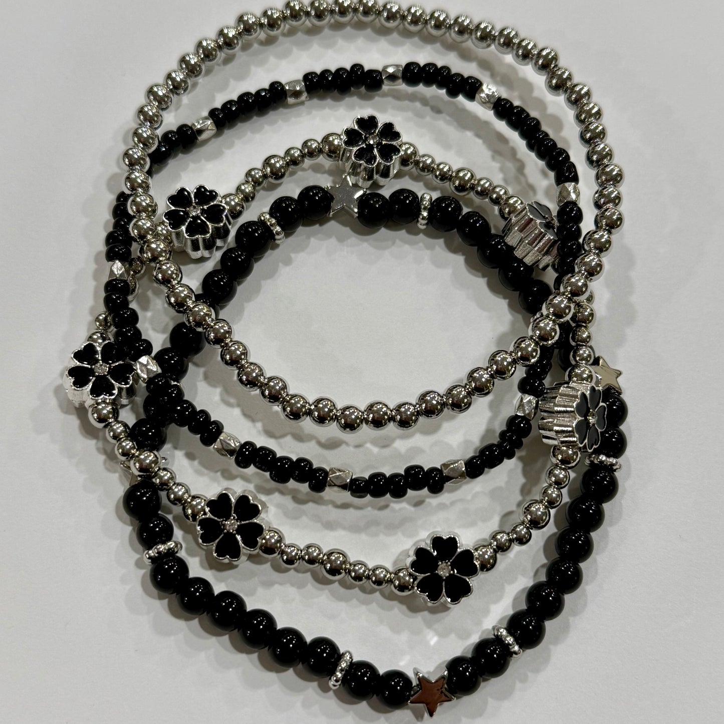 Black Silver Flower - Tumbler Bracelet Stacks