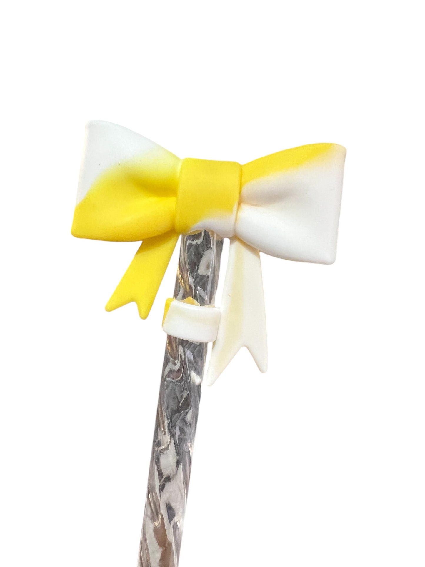 Yellow White Large Bow Silicone Straw Topper 10mm