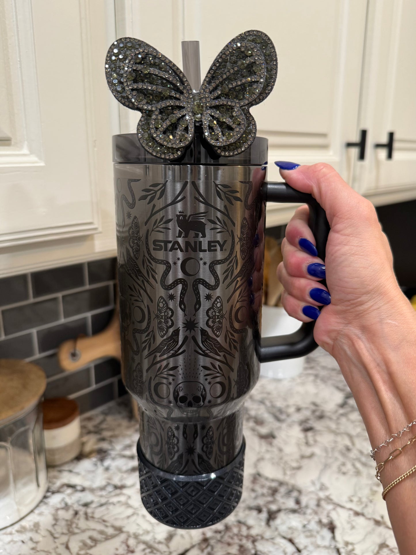 Dk Green Bling Butterfly - Boujee Tumbler Bow