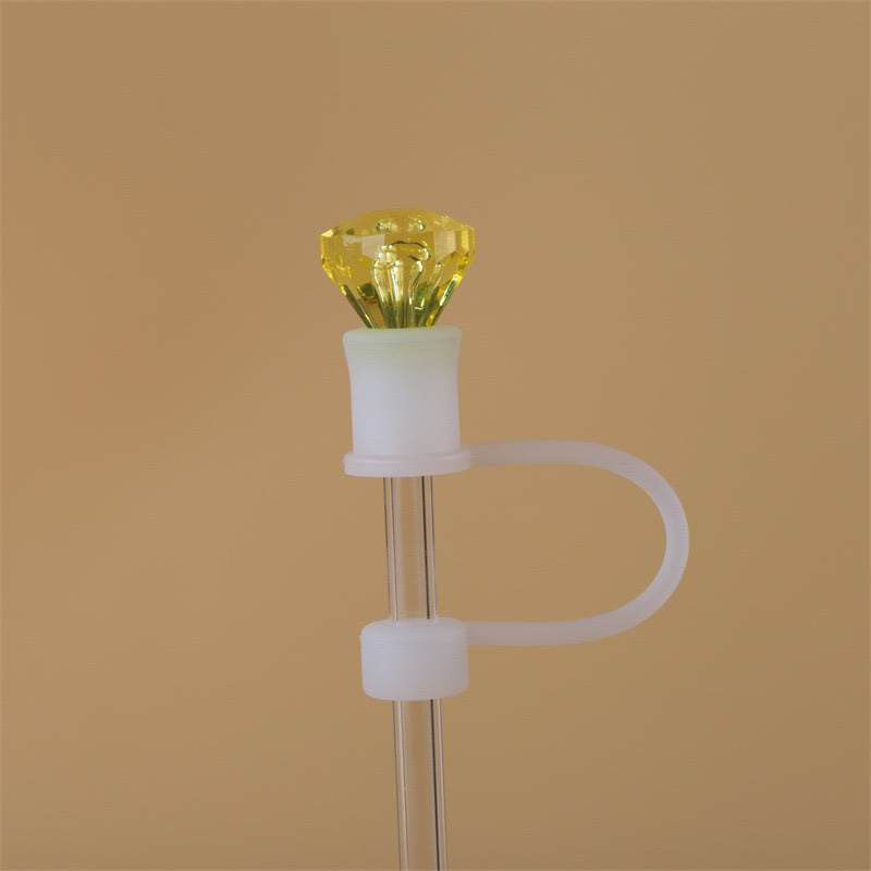 Yellow Diamond TRANSPARENT Base Silicone Straw Topper 10mm