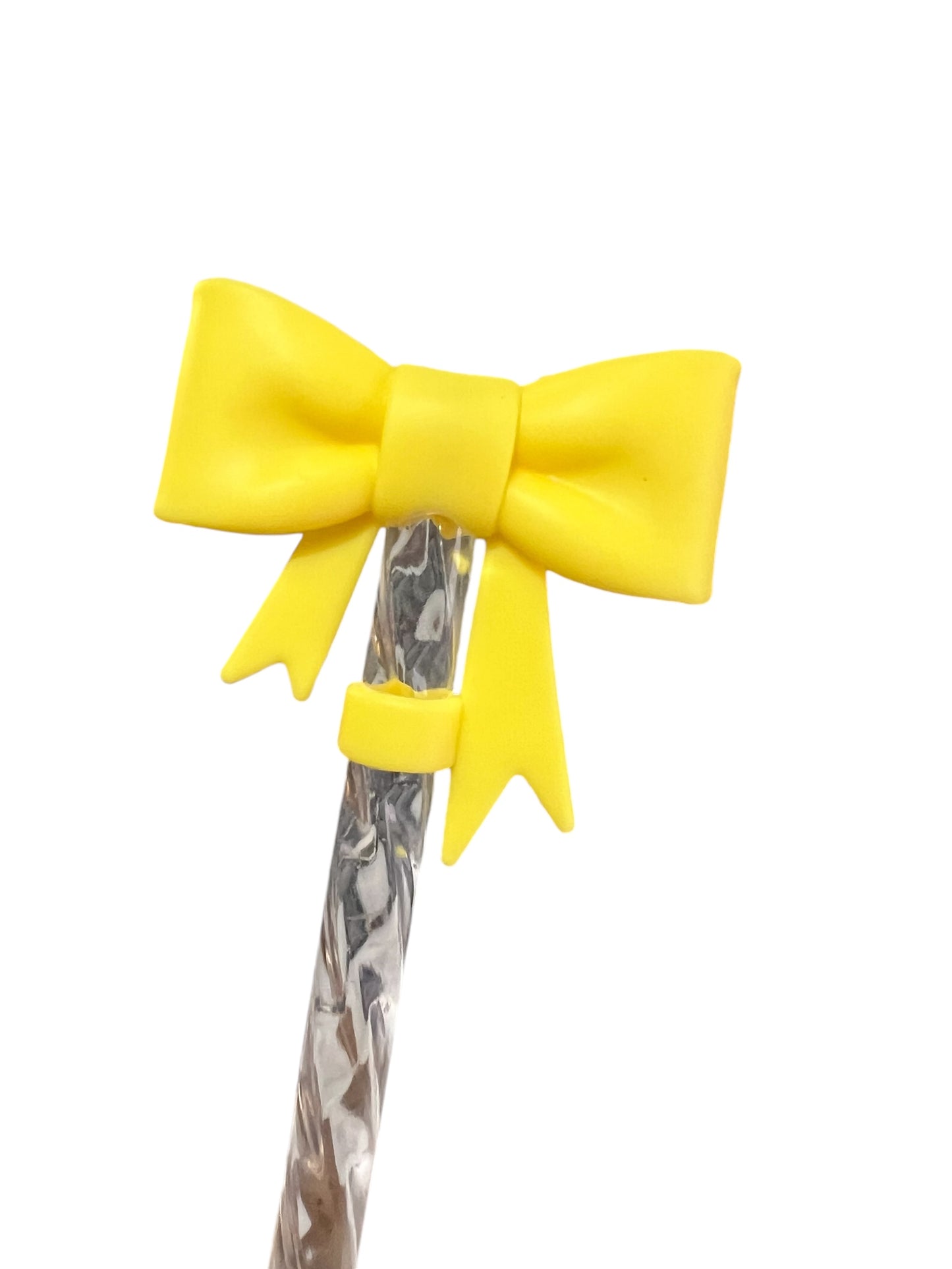 Yellow Large Bow Silicone Straw Topper 10mm