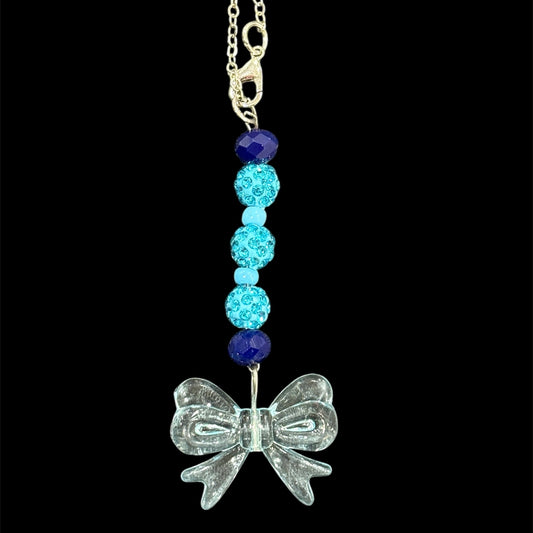 Aqua Navy Bow - Acrylic Handle Charm