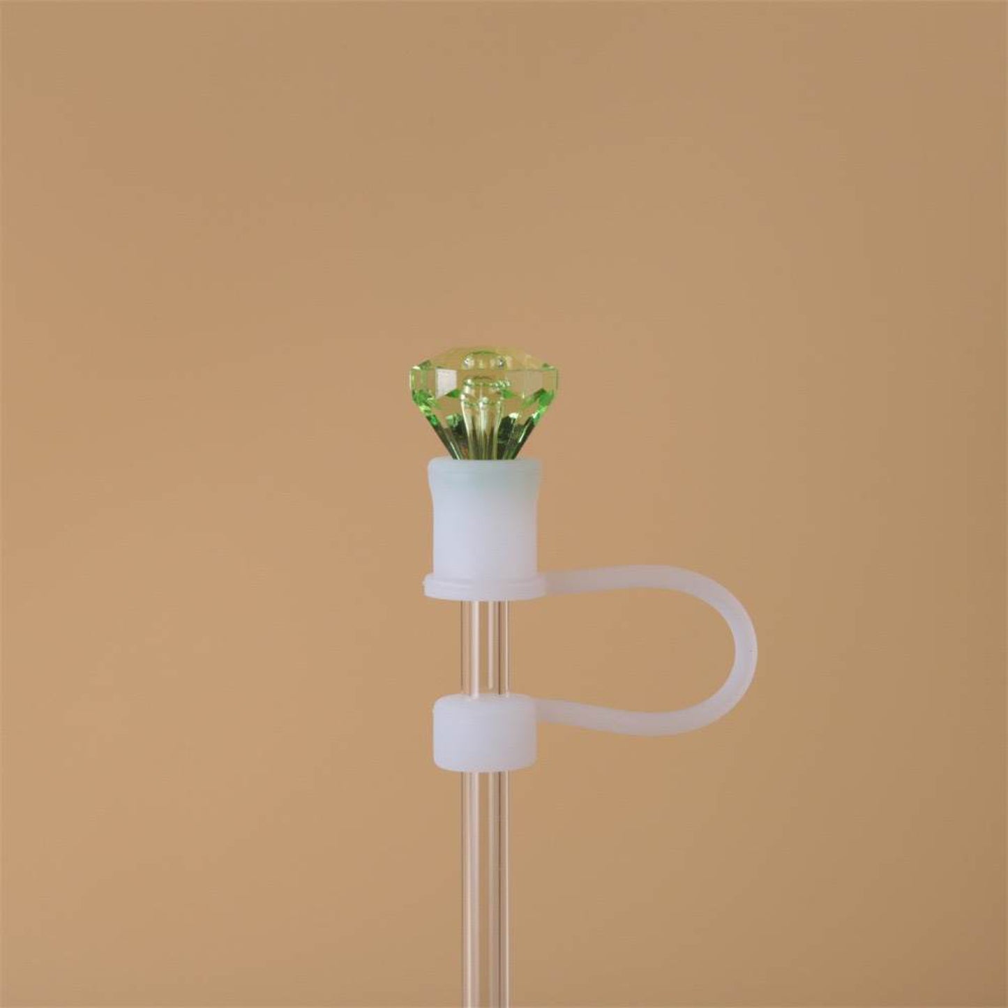 Green Diamond TRANSPARENT Base Silicone Straw Topper 10mm