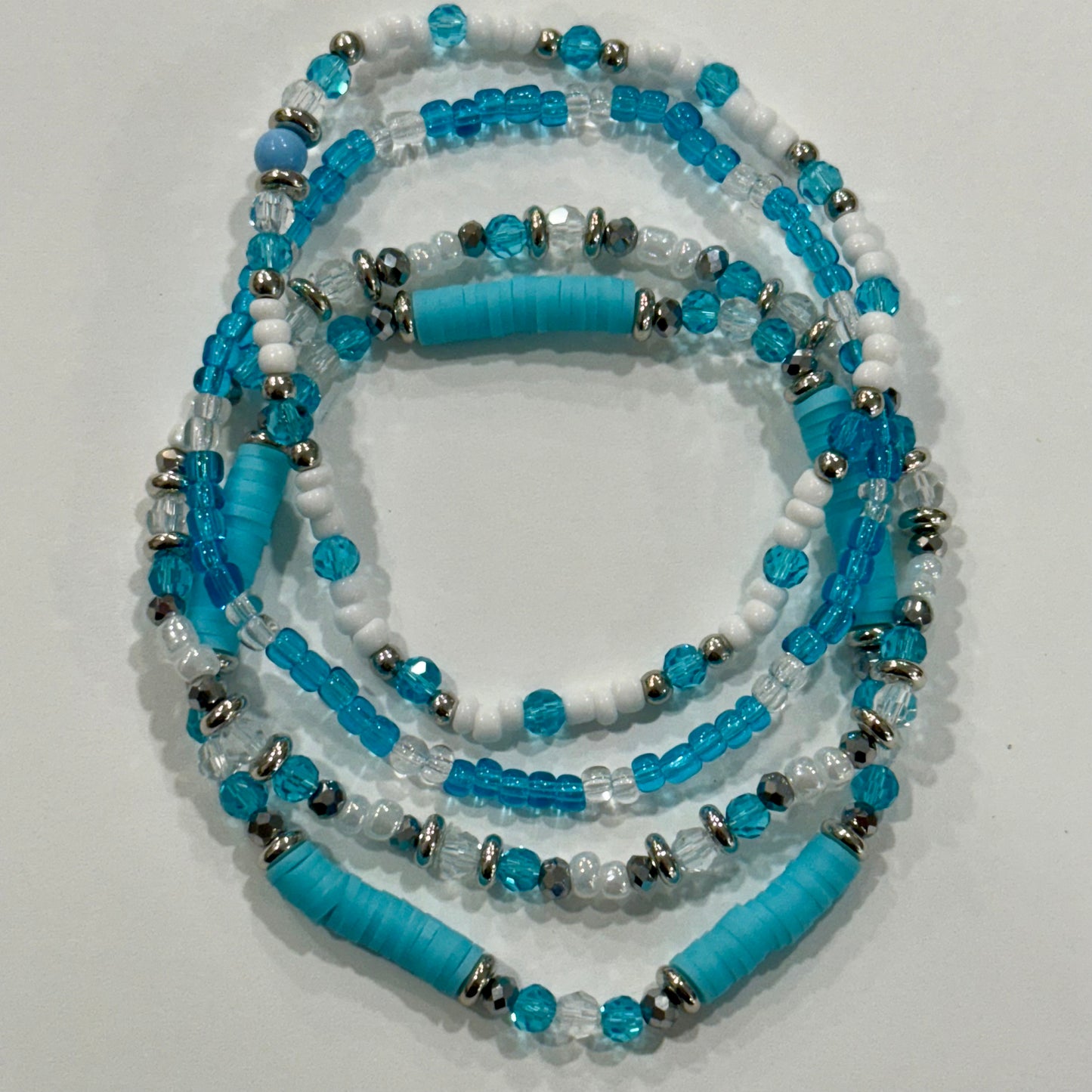 Aqua White Silver - Tumbler Bracelet Stacks