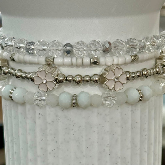 White Silver Flower - Tumbler Bracelet Stacks