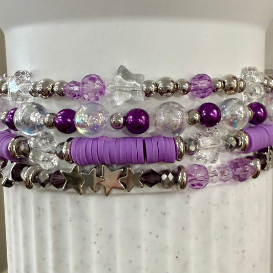 Violet Silver Stars - Tumbler Bracelet Stacks