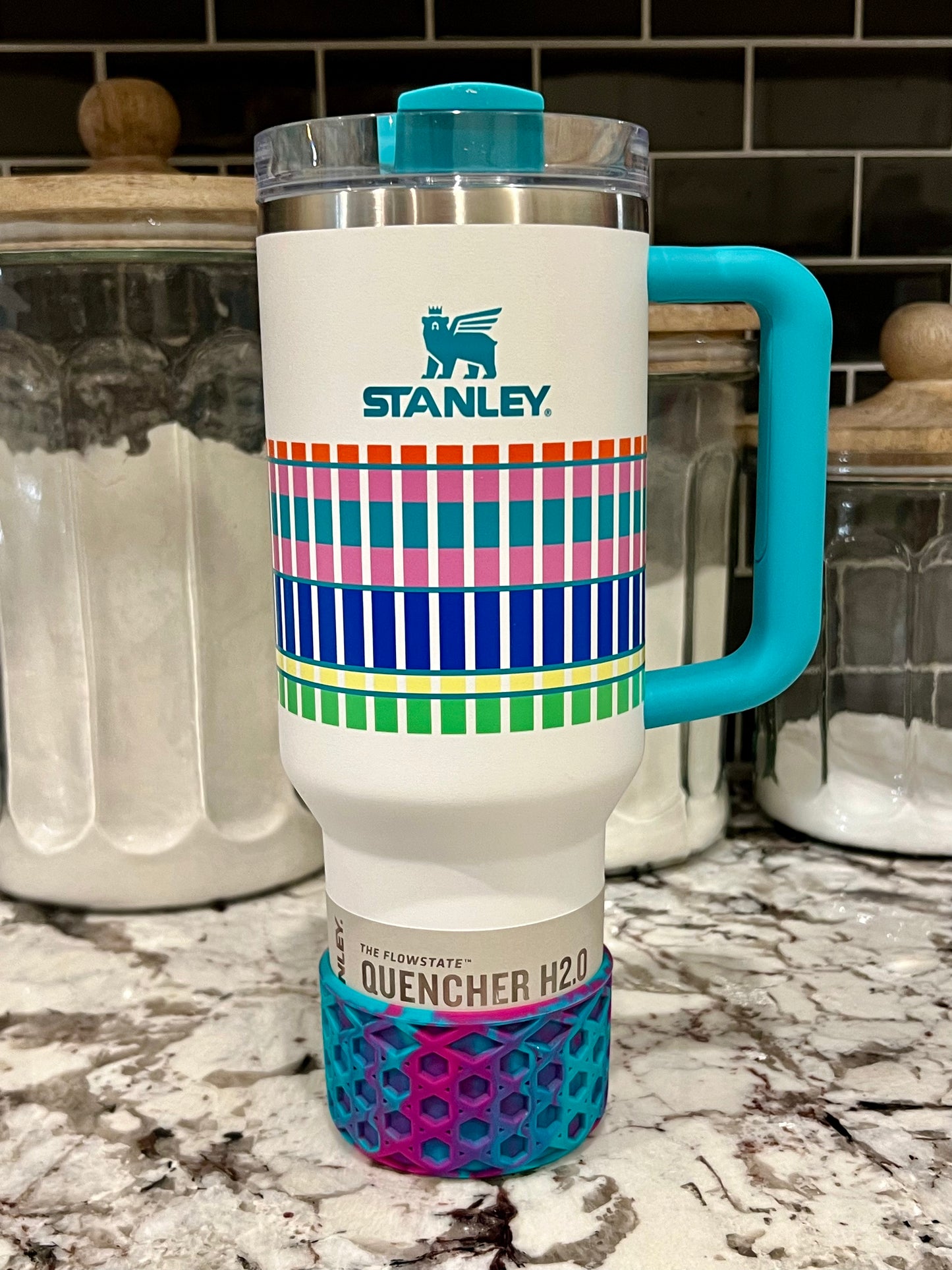 Tropical Teal & Pink - WAFFLE Silicone Tumbler Boot