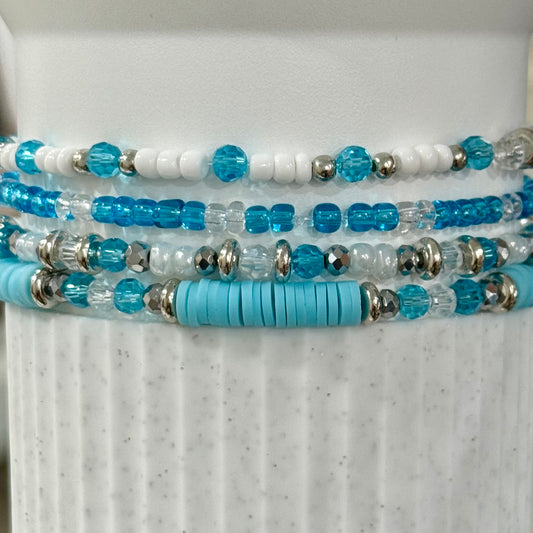 Aqua White Silver - Tumbler Bracelet Stacks