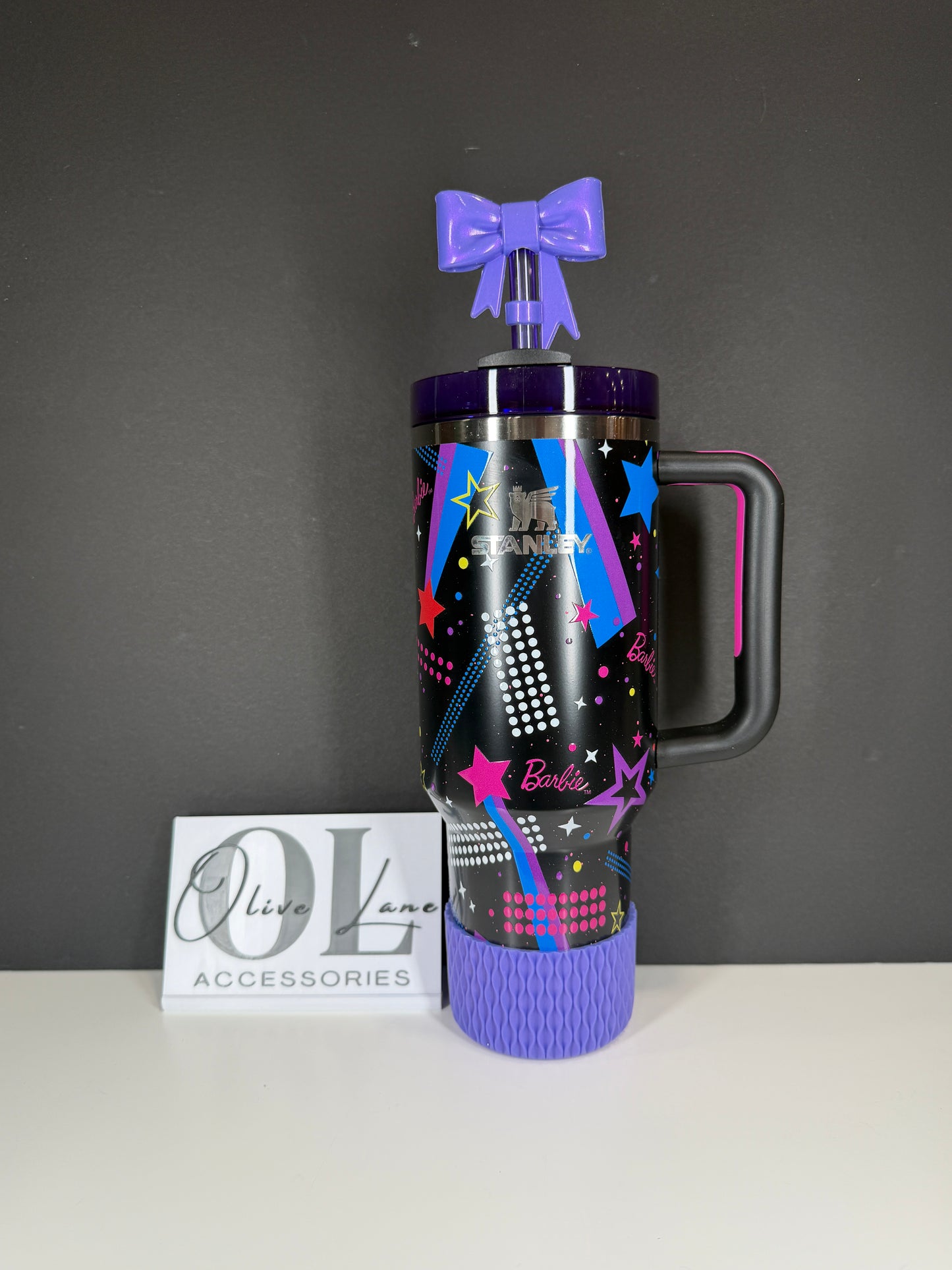 Purple Metallic Large Bow - Silicone Straw Topper 10mm