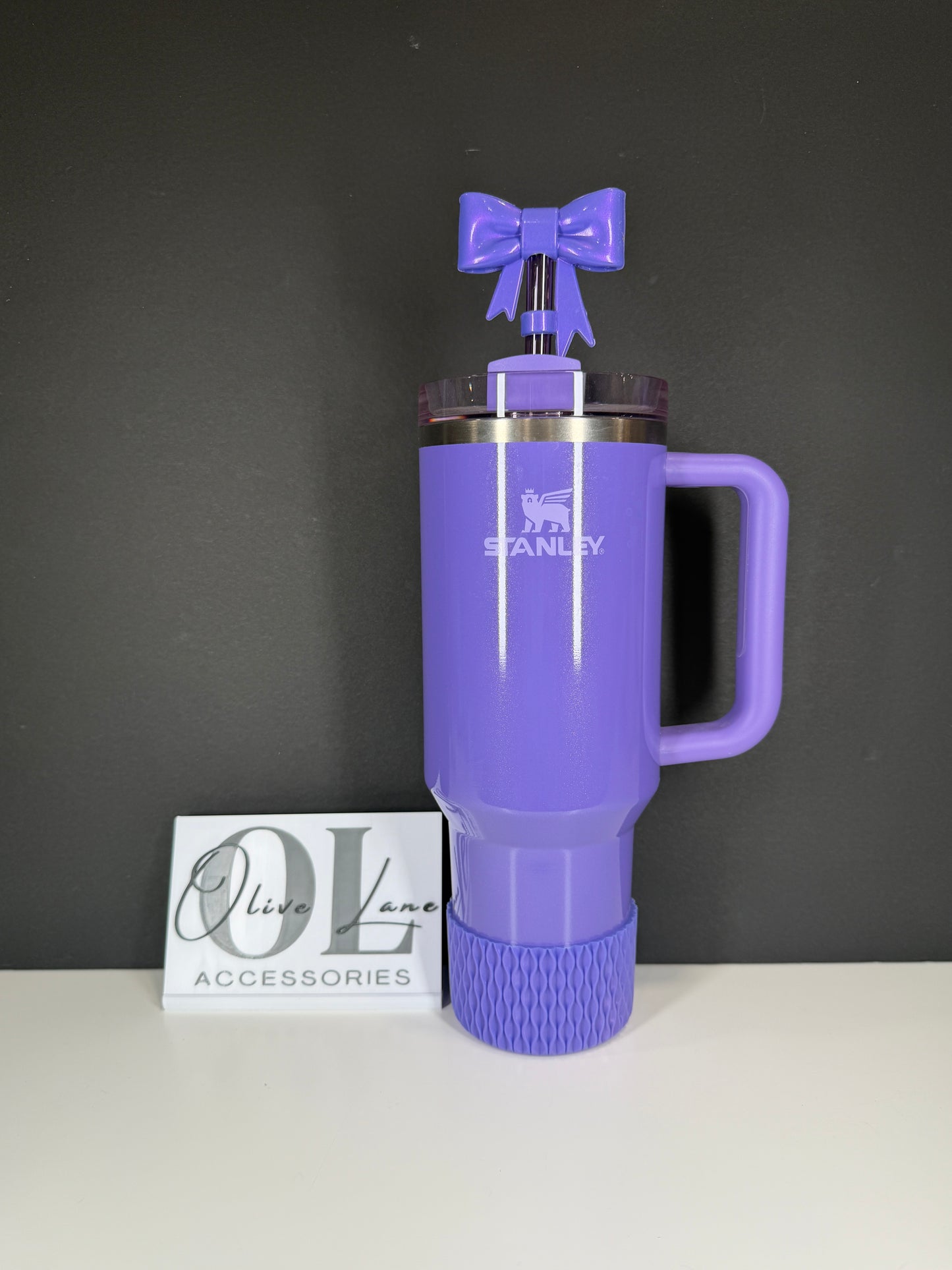 Purple Metallic Large Bow - Silicone Straw Topper 10mm