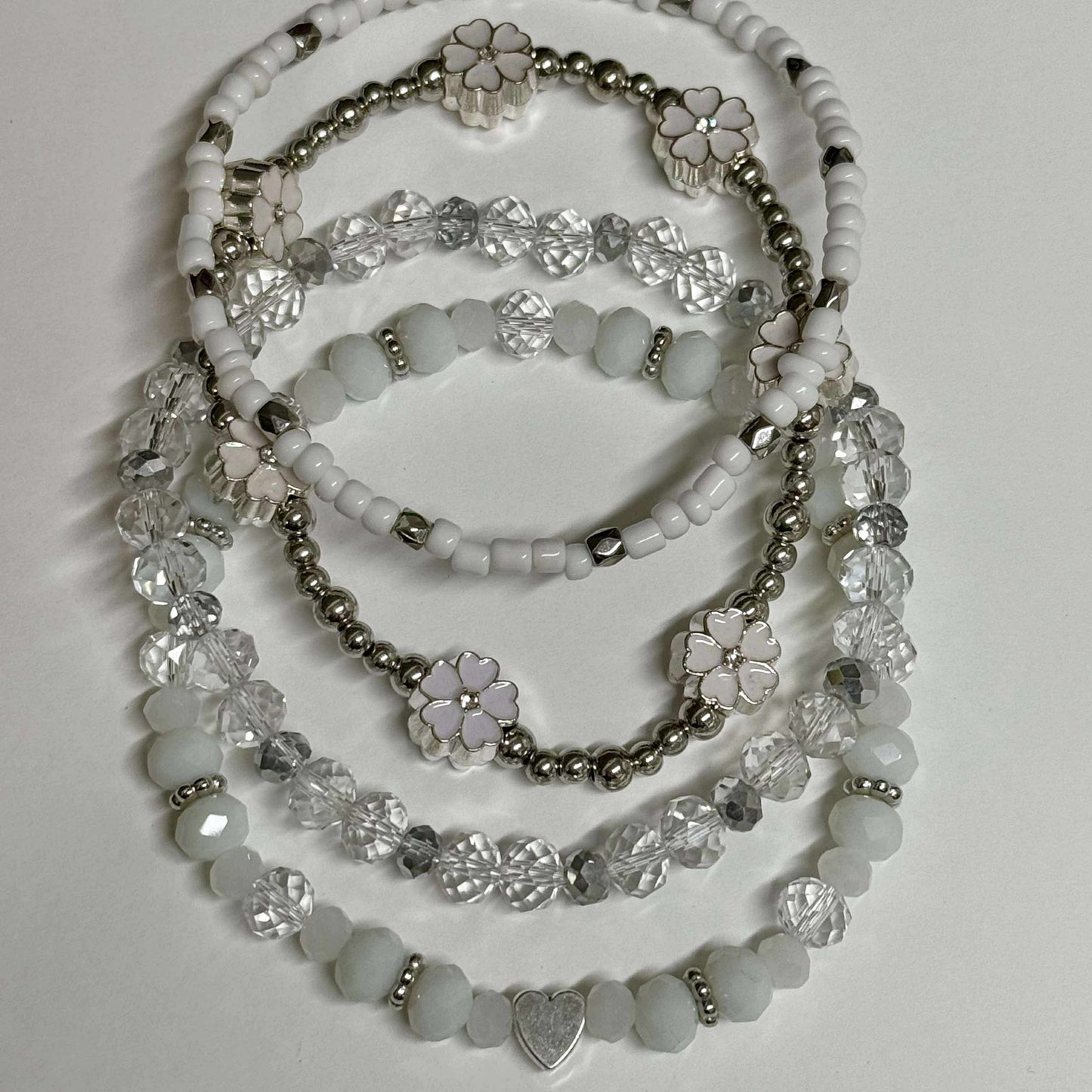 White Silver Flower - Tumbler Bracelet Stacks