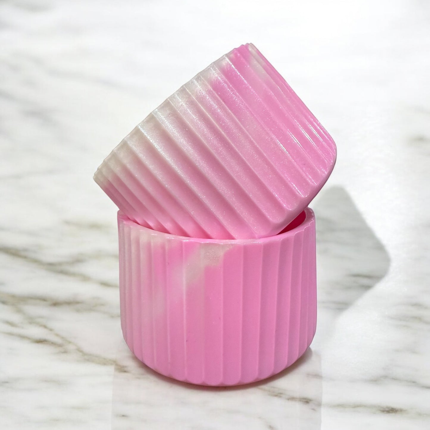 Pink White Shimmer FLUTED Silicone Tumbler Boot