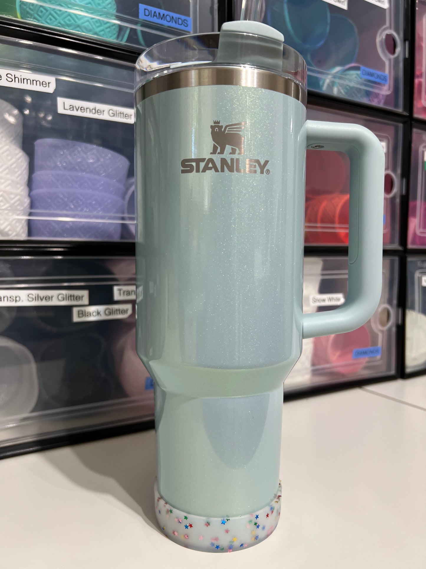 Transparent Star Confetti 7.25 cm Silicone Tumbler Bumper