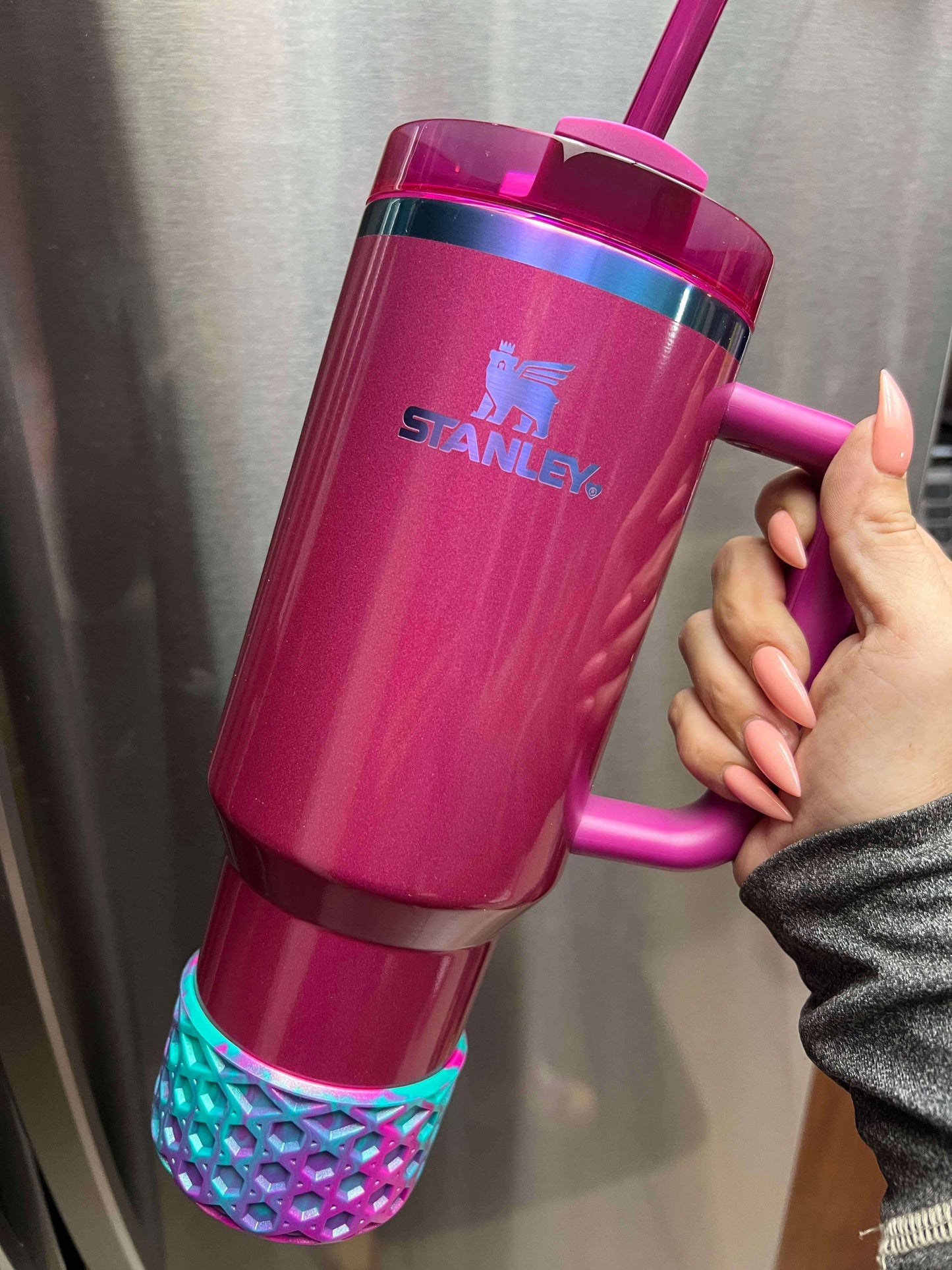Tropical Teal & Pink SHIMMER - WAFFLE Silicone Tumbler Boot