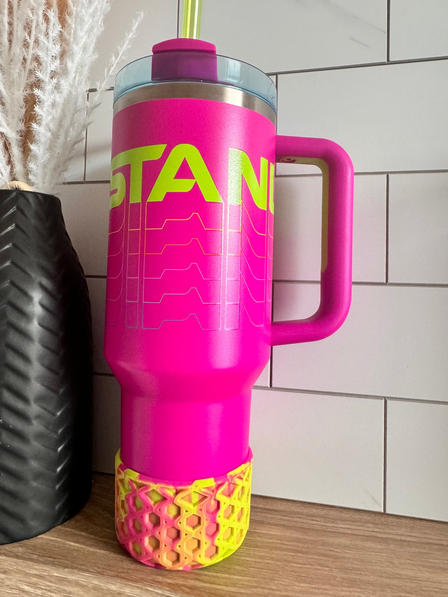 Lime Violet Swirl WAFFLE Silicone Tumbler Boot