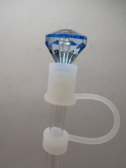 Blue Diamond TRANSPARENT Base Silicone Straw Topper 10mm