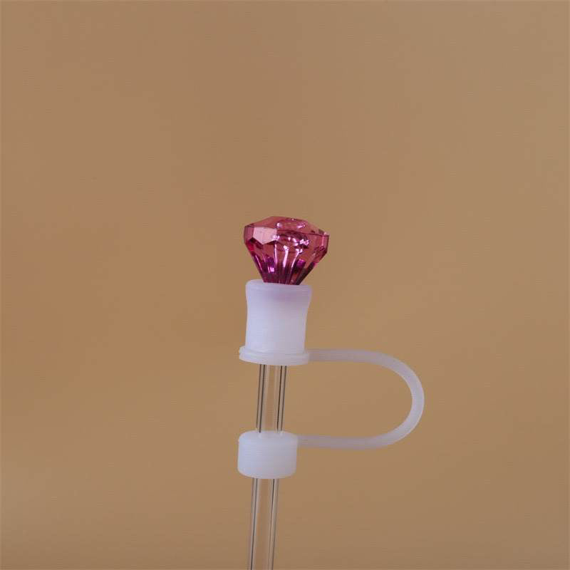 Pink Diamond TRANSPARENT Base Silicone Straw Topper 10mm