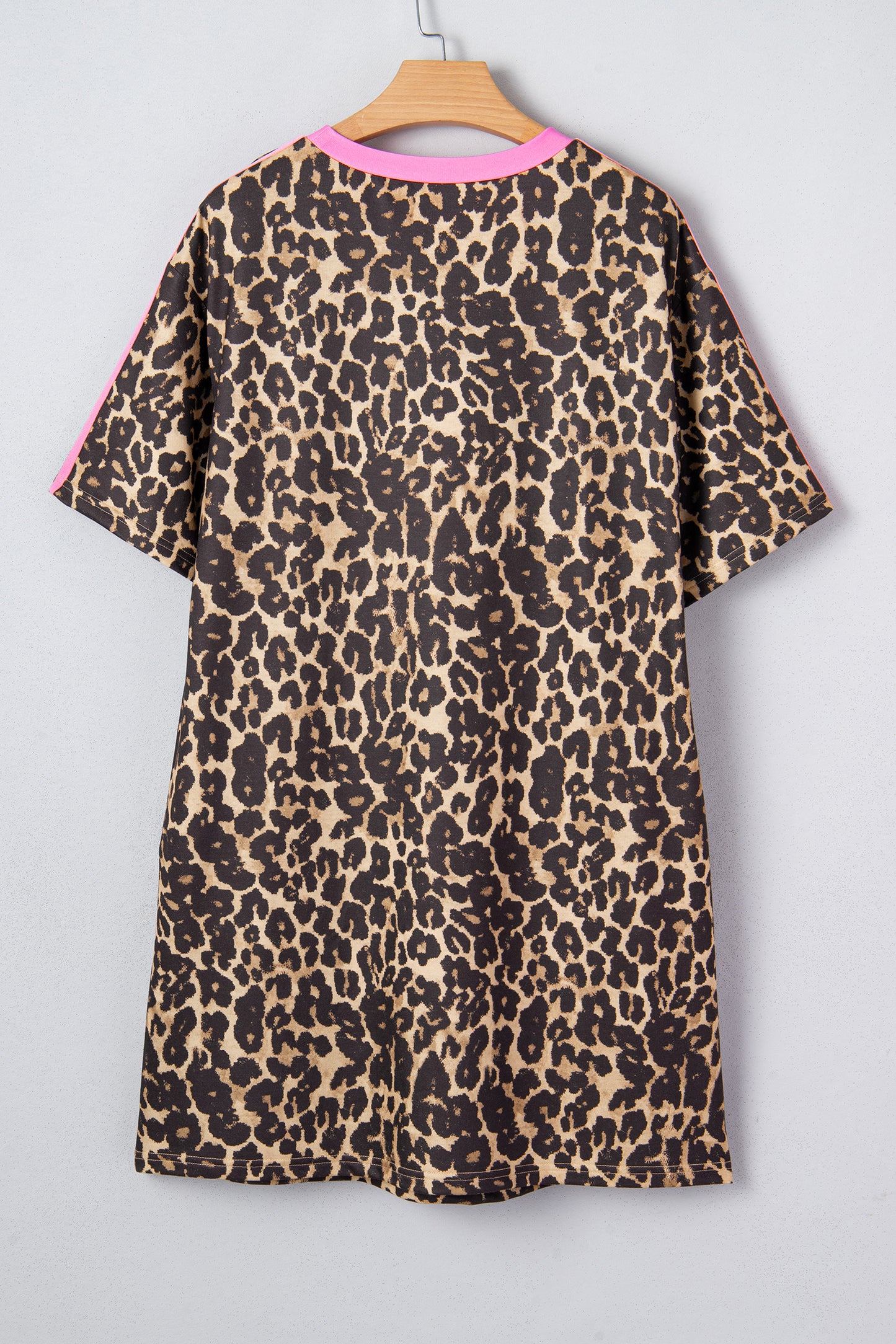 Apricot Leopard Print Contrast Varsity Striped Detail Loose T Shirt Dress
