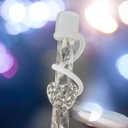 Small Silver Heart Silicone Straw Topper 10mm