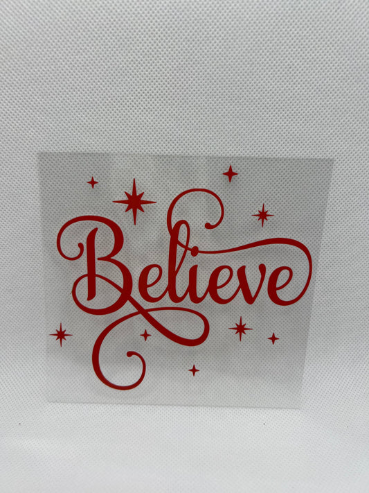 Christmas Red Believe UV DTF Decal