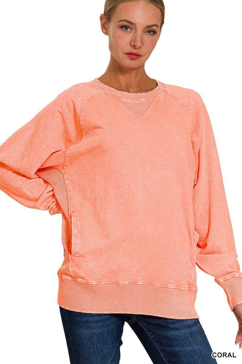 French Terry Acid Wash Pocket Pullover