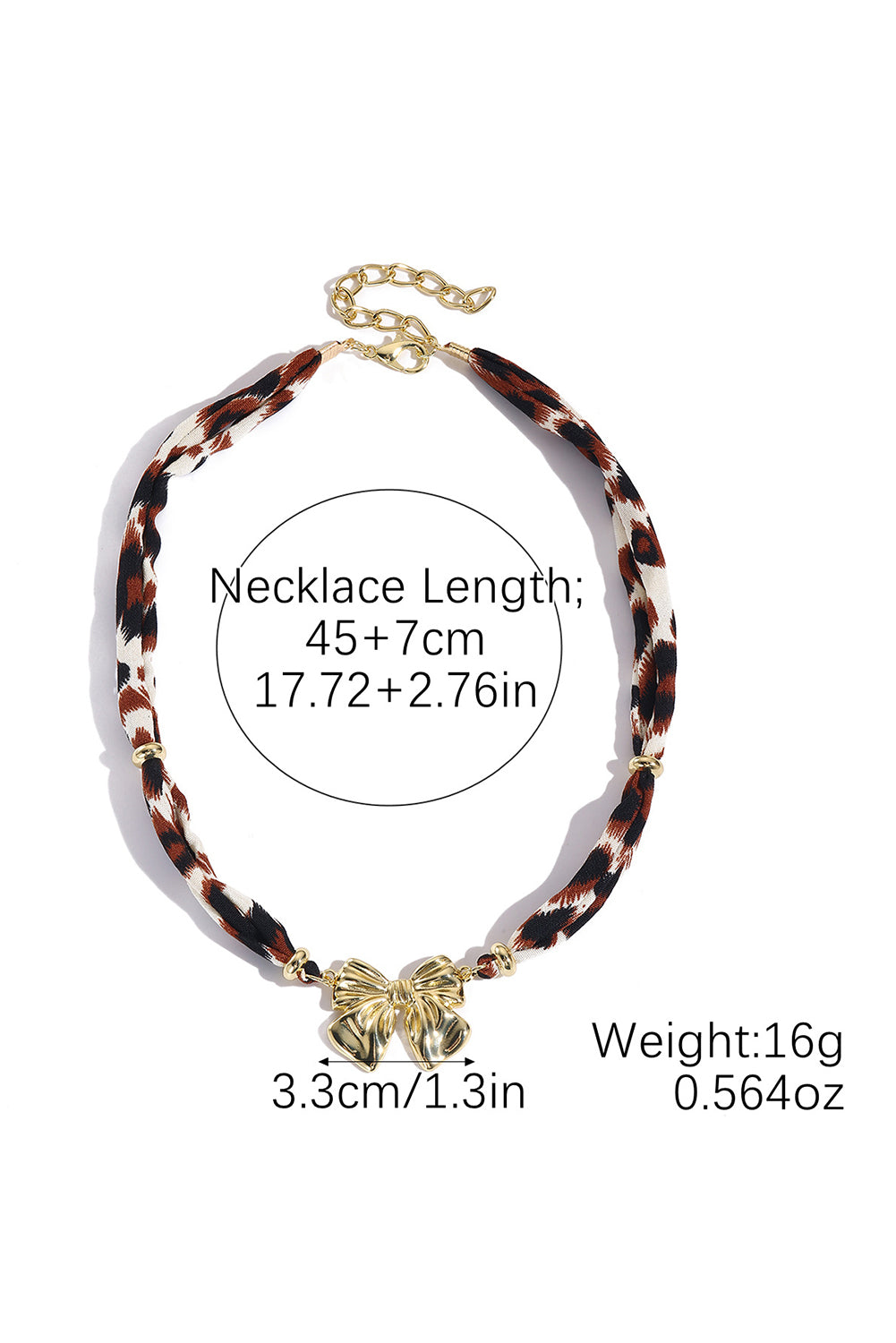 Gold Bowknot Pendant Leopard Scarf Necklace- Ships Approx. 11/15