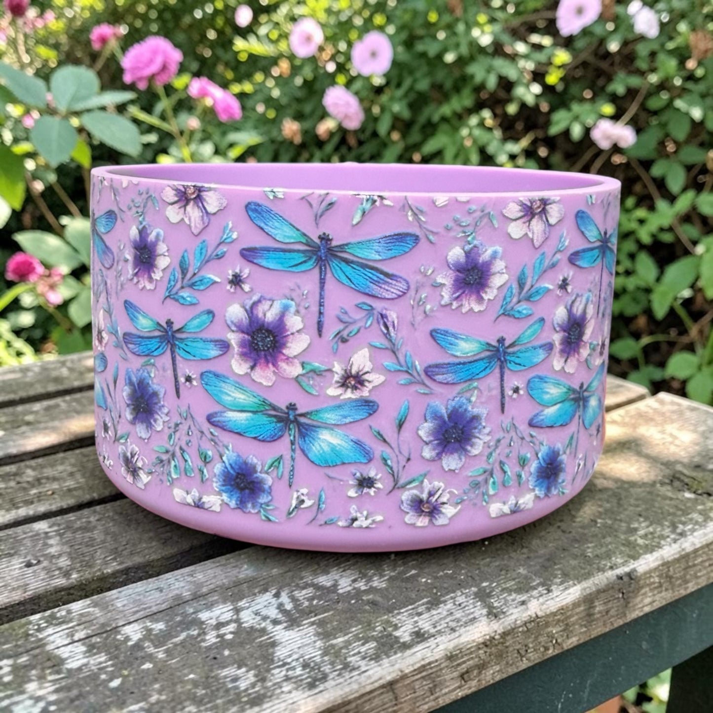 Dragonfly Garden Violet- 3D Silicone Tumbler Boot