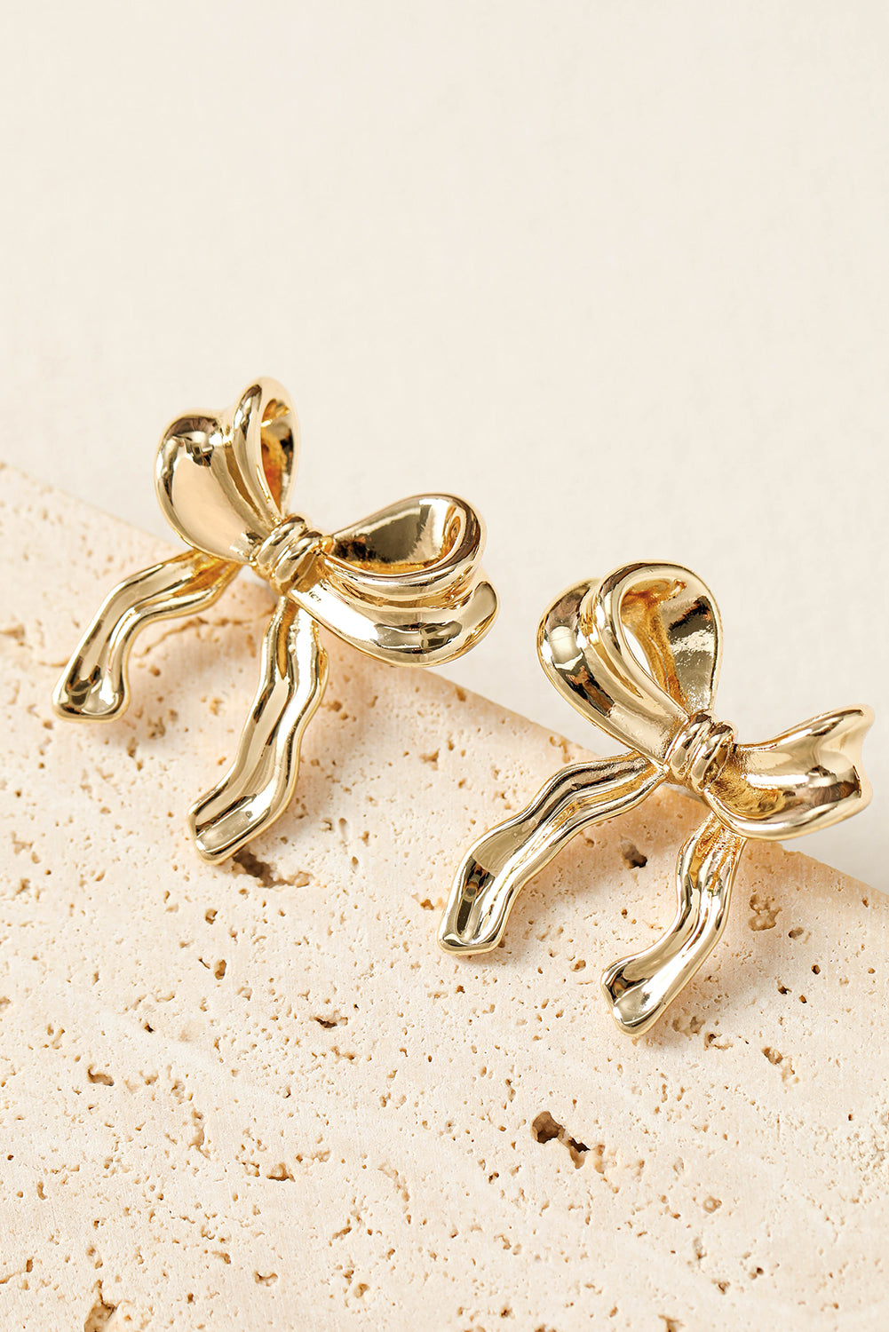 Gold Elegant Ribbon Bow Shape Stud Earrings- Ships Approx. 11/15
