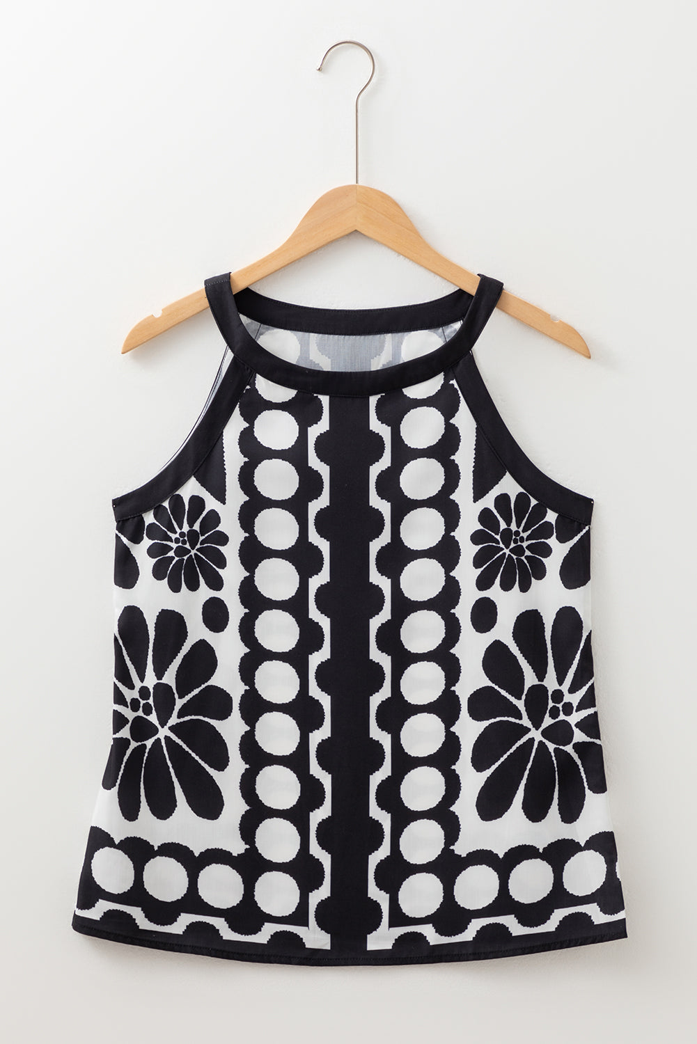 Black Geometric Print Sleeveless Top