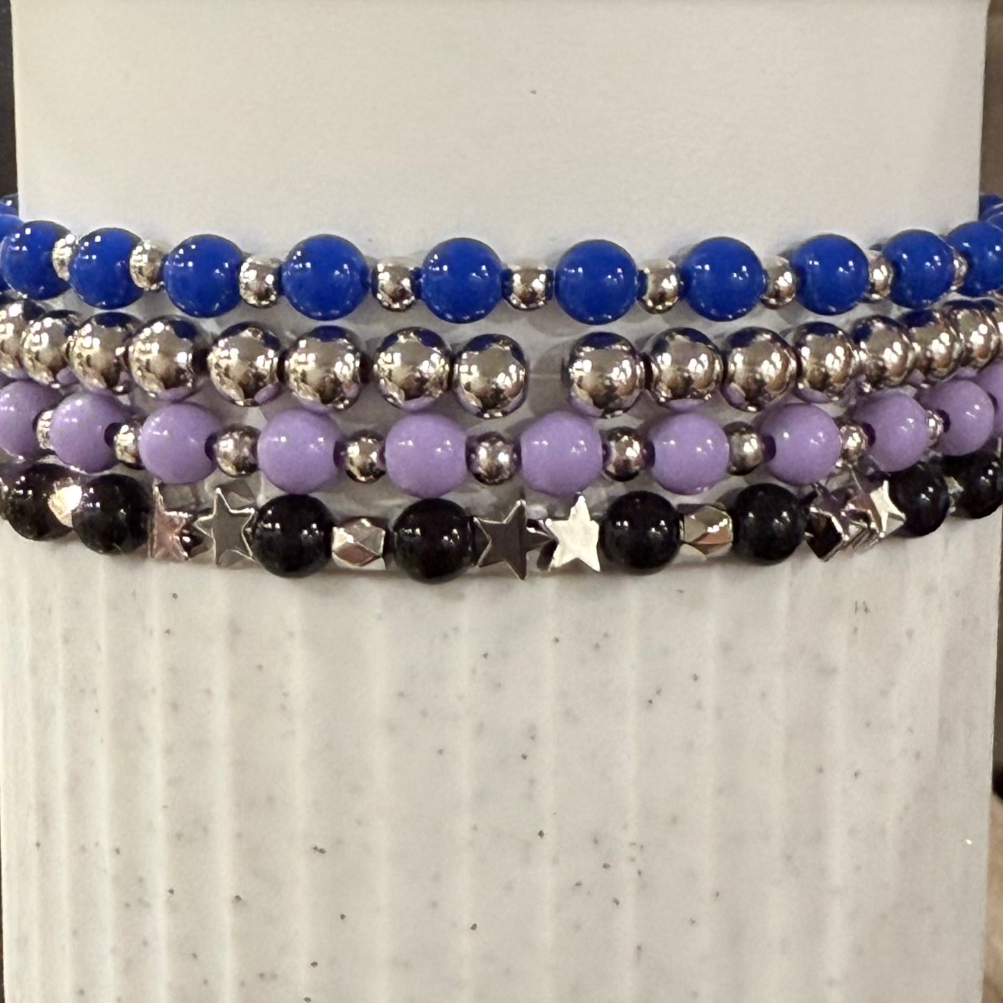 Black Blue Lavender Stars - Tumbler Bracelet Stacks