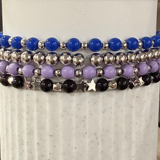 Black Blue Lavender Stars - Tumbler Bracelet Stacks
