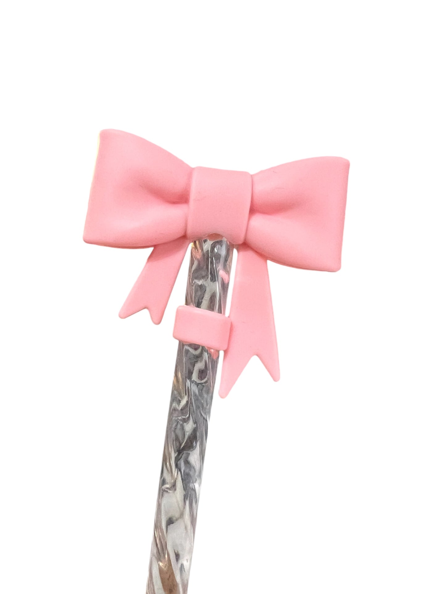 Pink Large Bow Silicone Straw Topper 10mm