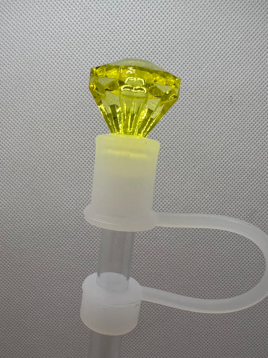 Yellow Diamond TRANSPARENT Base Silicone Straw Topper 10mm