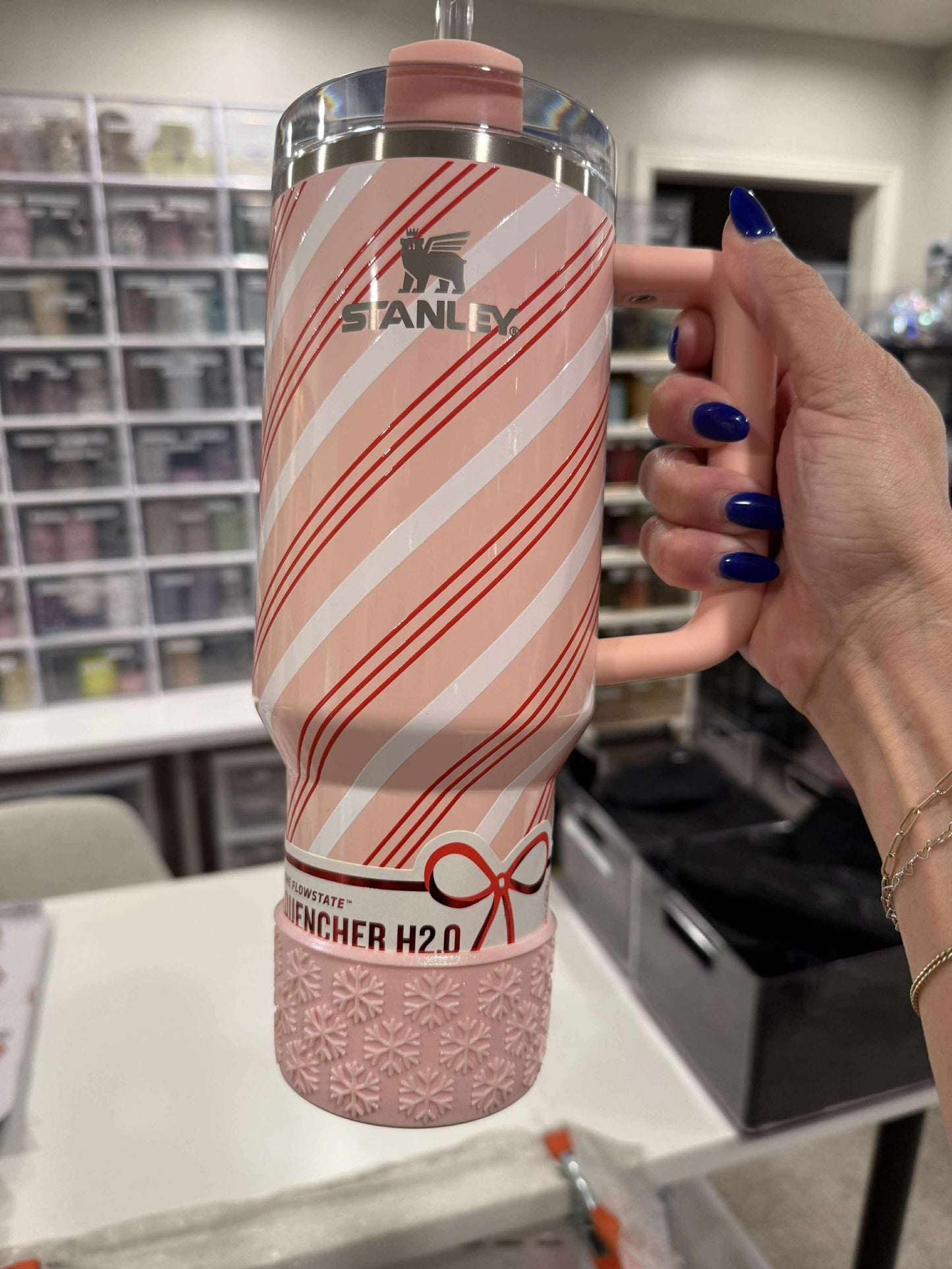 Light Pink Shimmer SNOWFLAKE Silicone Tumbler Boot