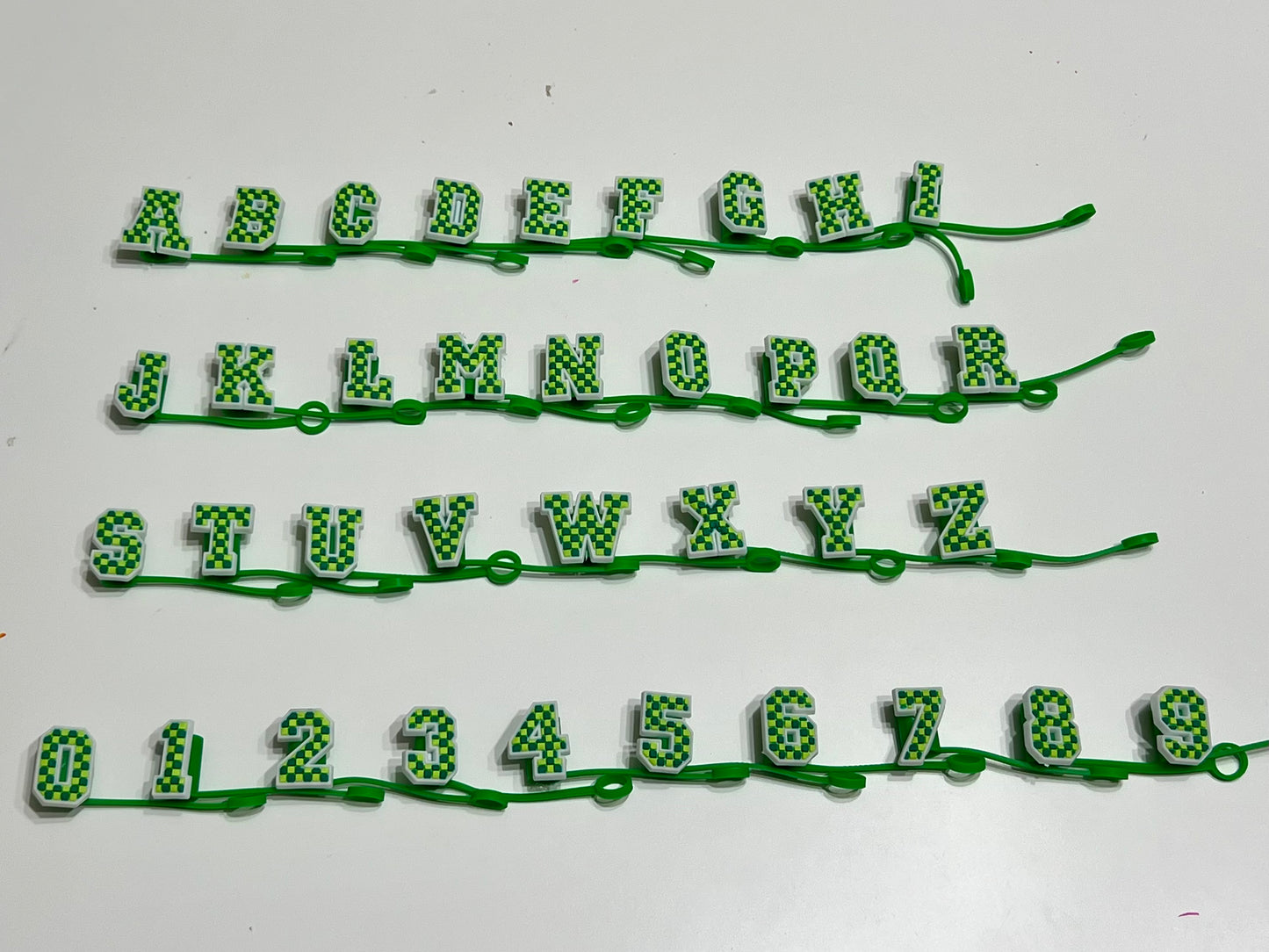 Green Lime Check Letters & Numbers Straw Topper 10mm