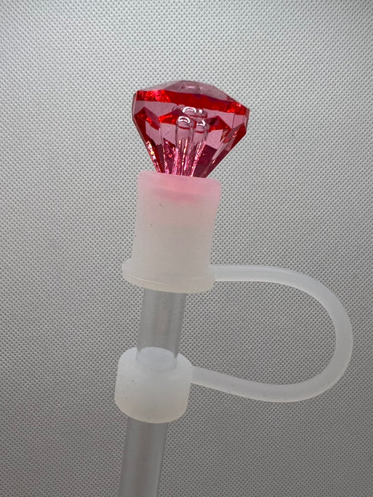 Pink Diamond TRANSPARENT Base Silicone Straw Topper 10mm