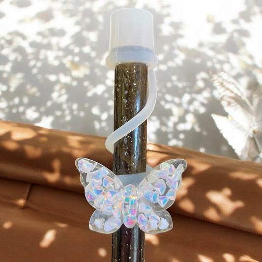 White Butterfly Silicone Straw Topper 10mm