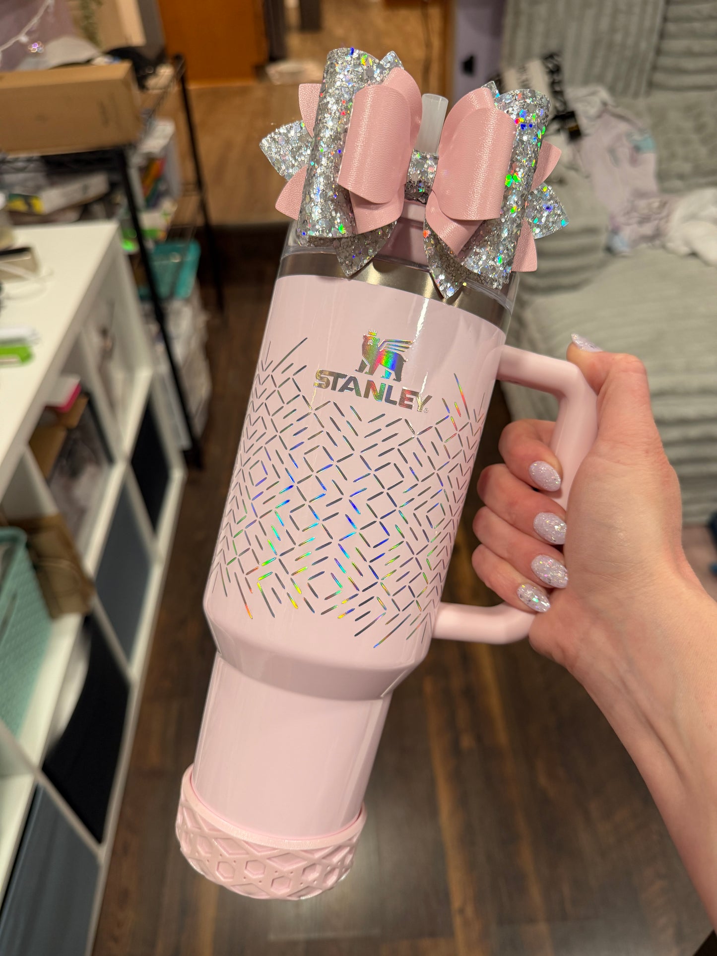 Pale Pink SHIMMER Shorty Waffle 3" - Silicone Tumbler Boot