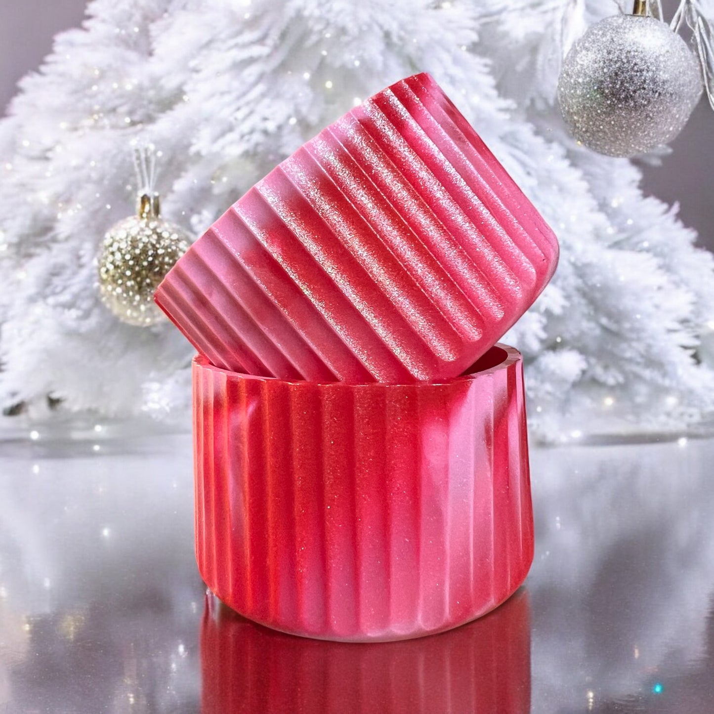 Pink Red Shimmer Swirl FLUTED Silicone Tumbler Boot