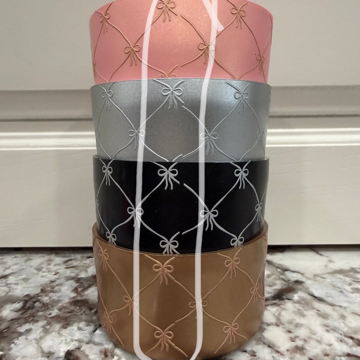 Tufted Bows Metallic Pink- 3D Silicone Tumbler Boot